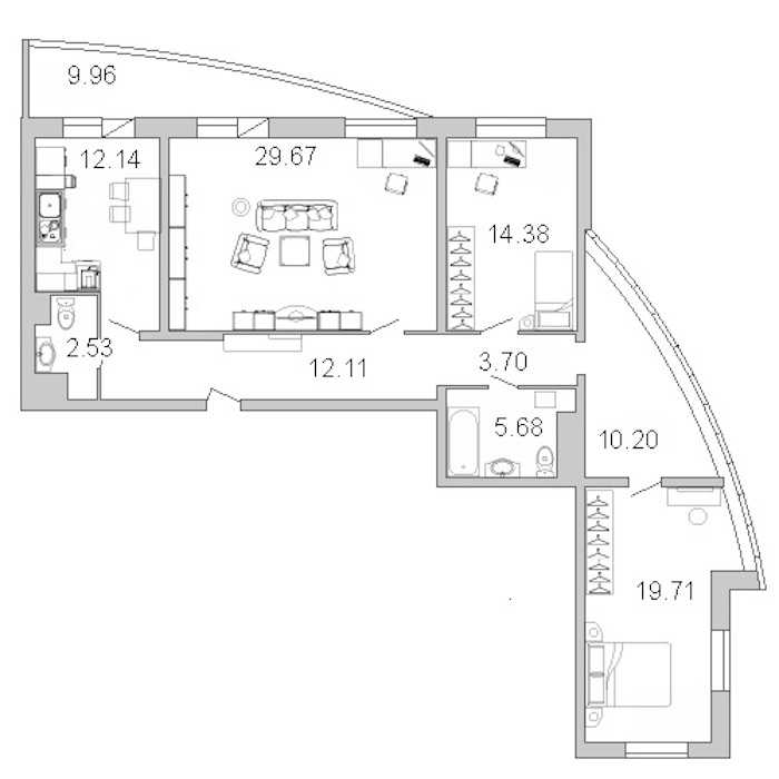 Трехкомнатная квартира в Л1: площадь 114 м2 , этаж: 20 – купить в Санкт-Петербурге